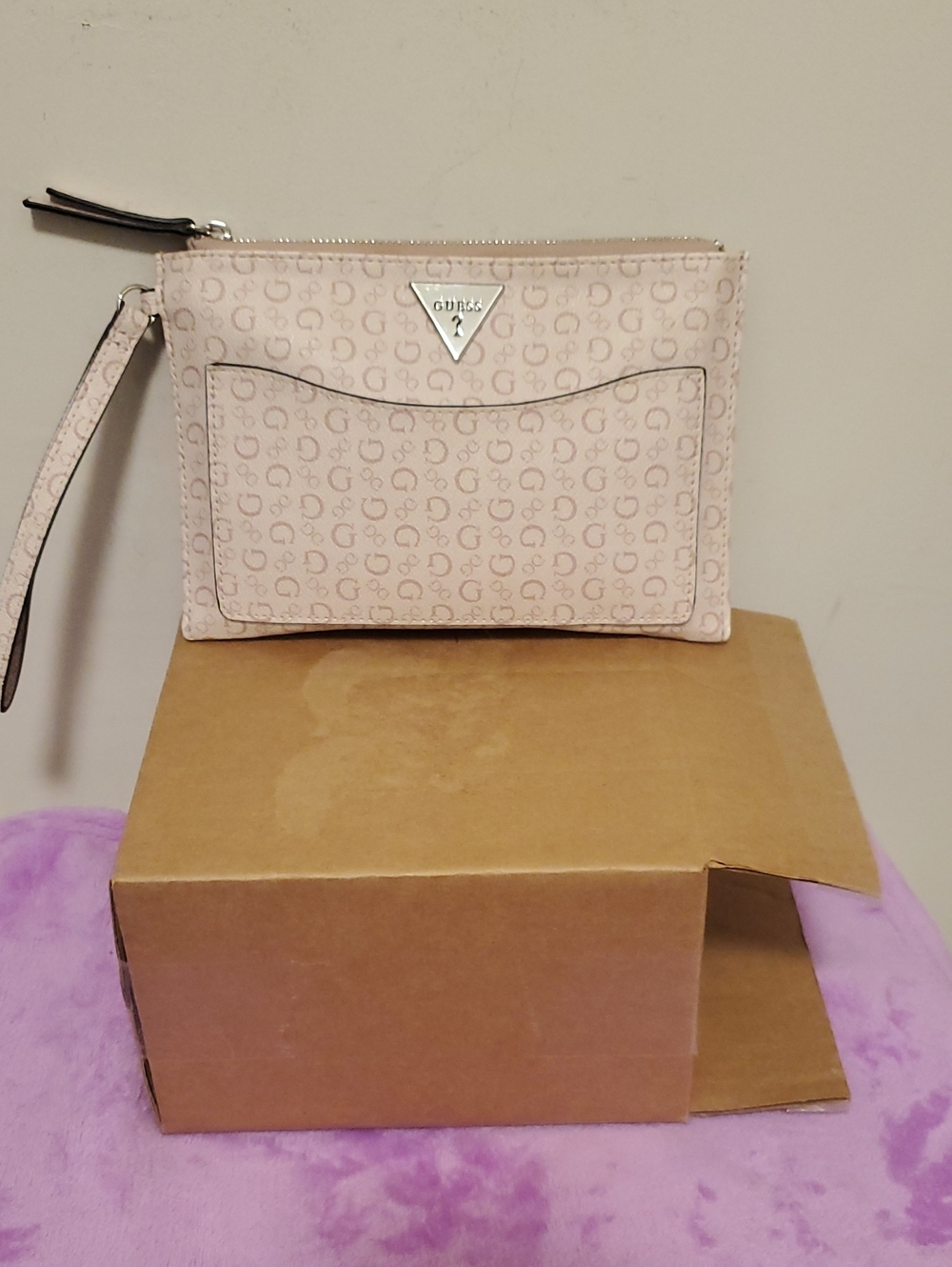 GUESS Blush Pink Logo Wristlet Clutch
